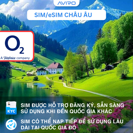 [eSIM] Châu Âu (Nghe+Gọi+Data) | 50GB |  30 ngày | O2 UK