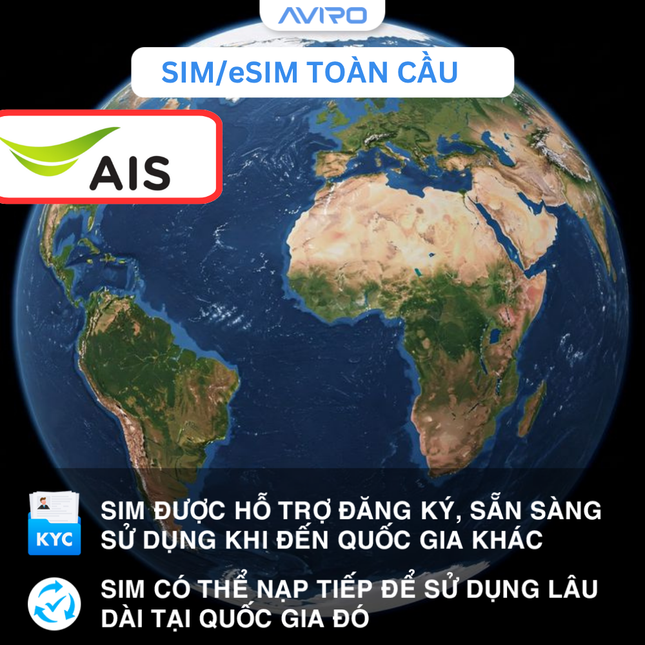 [eSIM] Toàn cầu (33 quốc gia) | Gói tổng dung lượng |  8 ngày | AIS