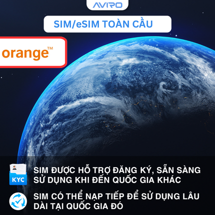 [eSIM] Toàn cầu (214 quốc gia/vùng) | Gói tổng dung lượng |  30 ngày | Orange