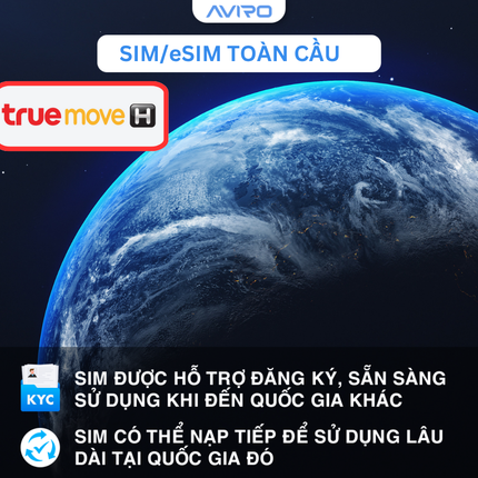 [eSIM] Toàn cầu (35 quốc gia) | Gói tổng dung lượng |  10 ngày | True move