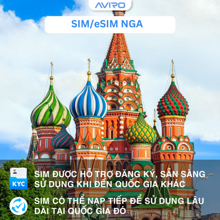 [eSIM] Nga | Gói tổng dung lượng |  5-30 ngày