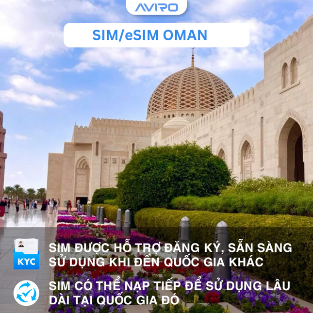 [eSIM] Oman | Gói tổng dung lượng | 8 ngày | AIS