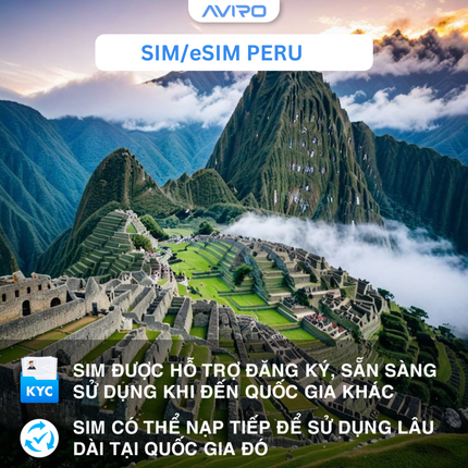 [eSIM] Peru | Gói tổng dung lượng 10GB | 14 ngày