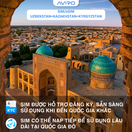 [eSIM] | Uzbekistan + Kazakhstan + Kyrgyzstan |  Gói tổng dung lượng |  1-30 ngày